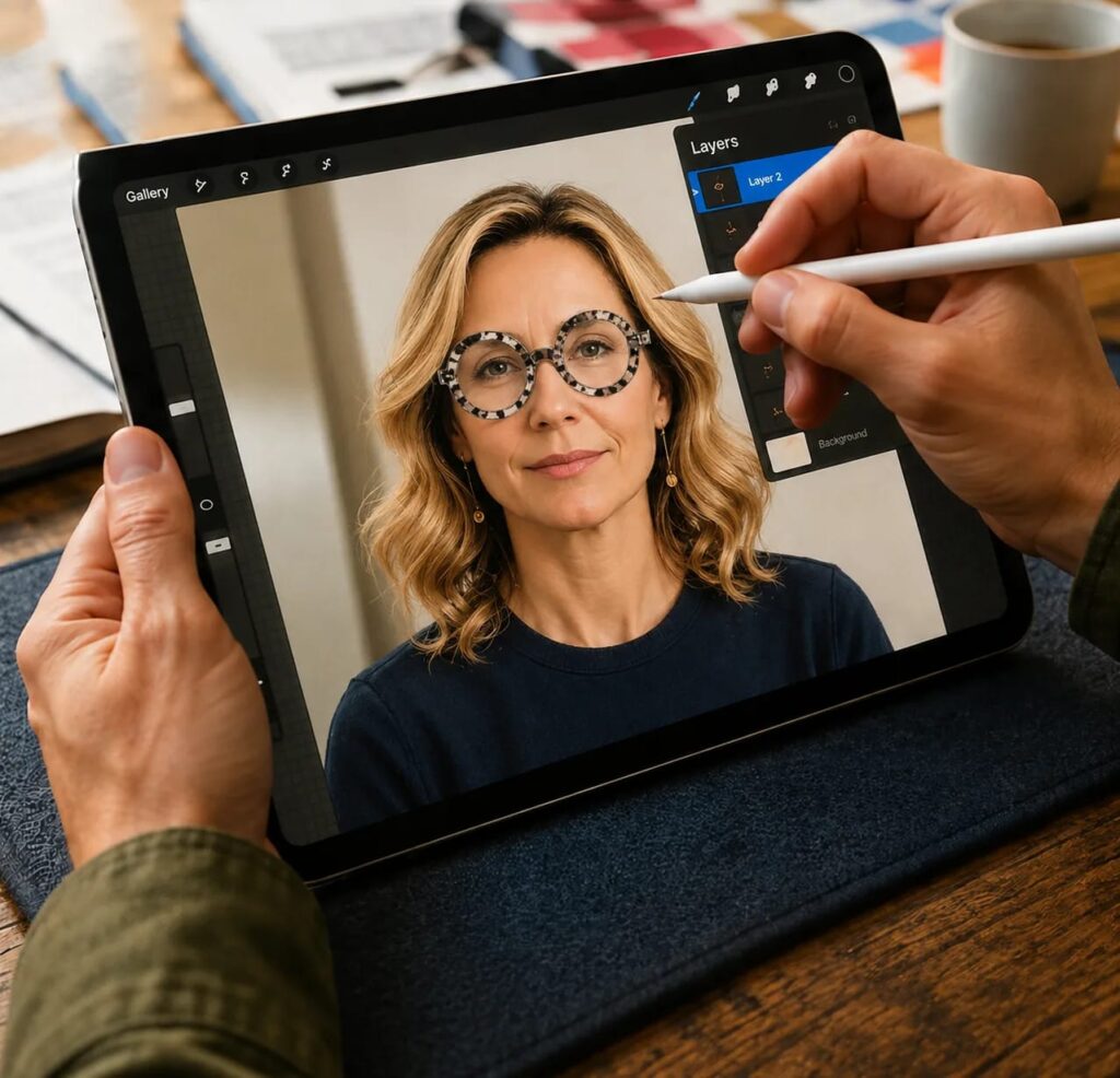 Designing custom eyeglass frames around a client’s face